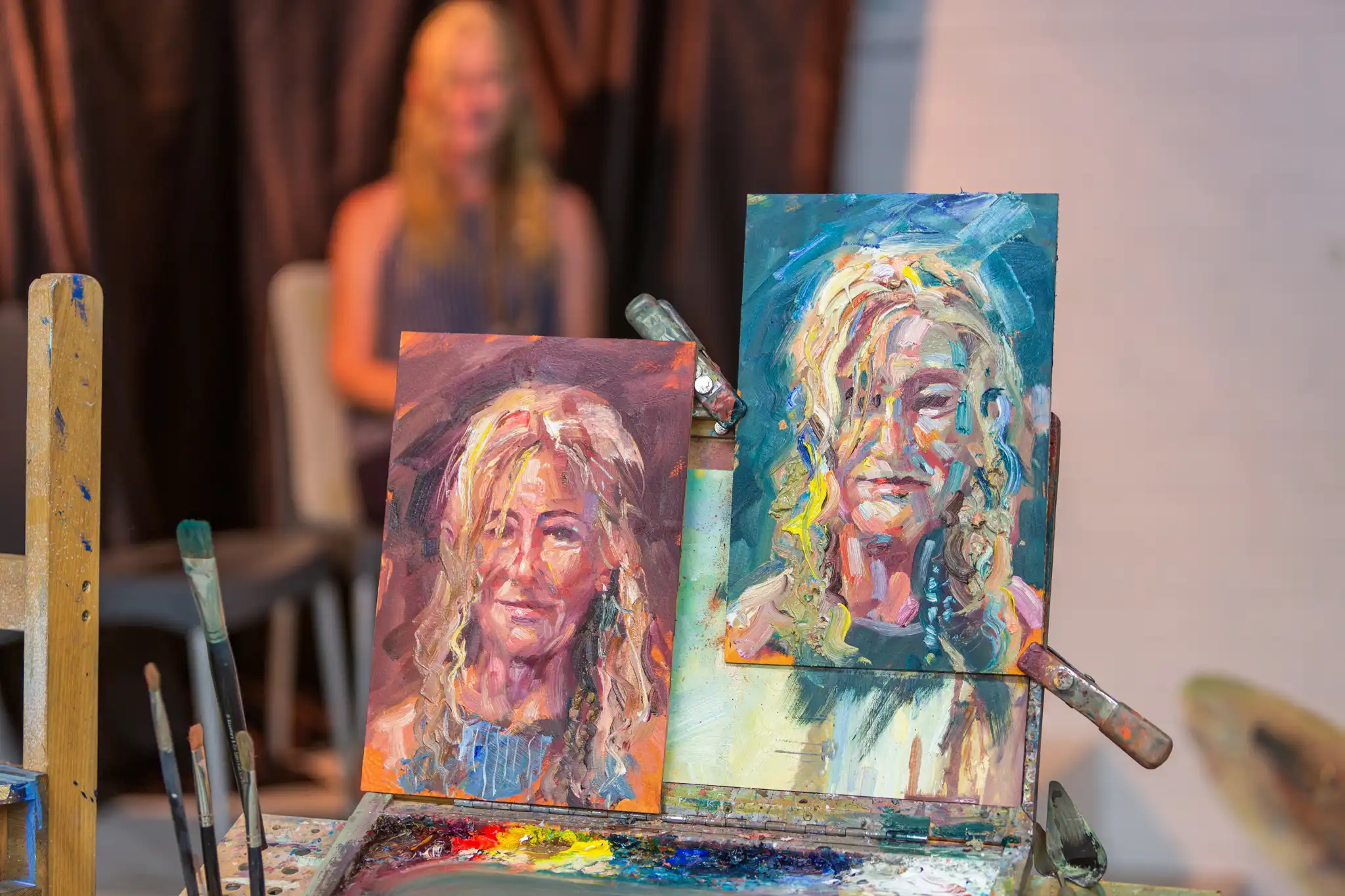 portrait art pieces in studio. 